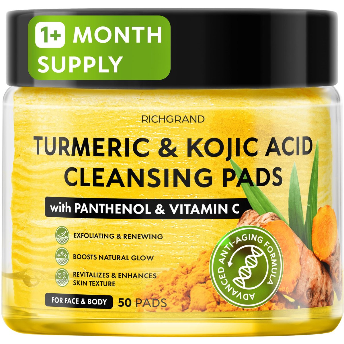 Turmeric Kojic Acid Cleansing Pads for Face - Exfoliating Sponges with Vitamin C & Lemon - Foaming Facial Wash for Glowing Skin & Uneven Tone Support - Gentle Daily Scrub - görsel 1