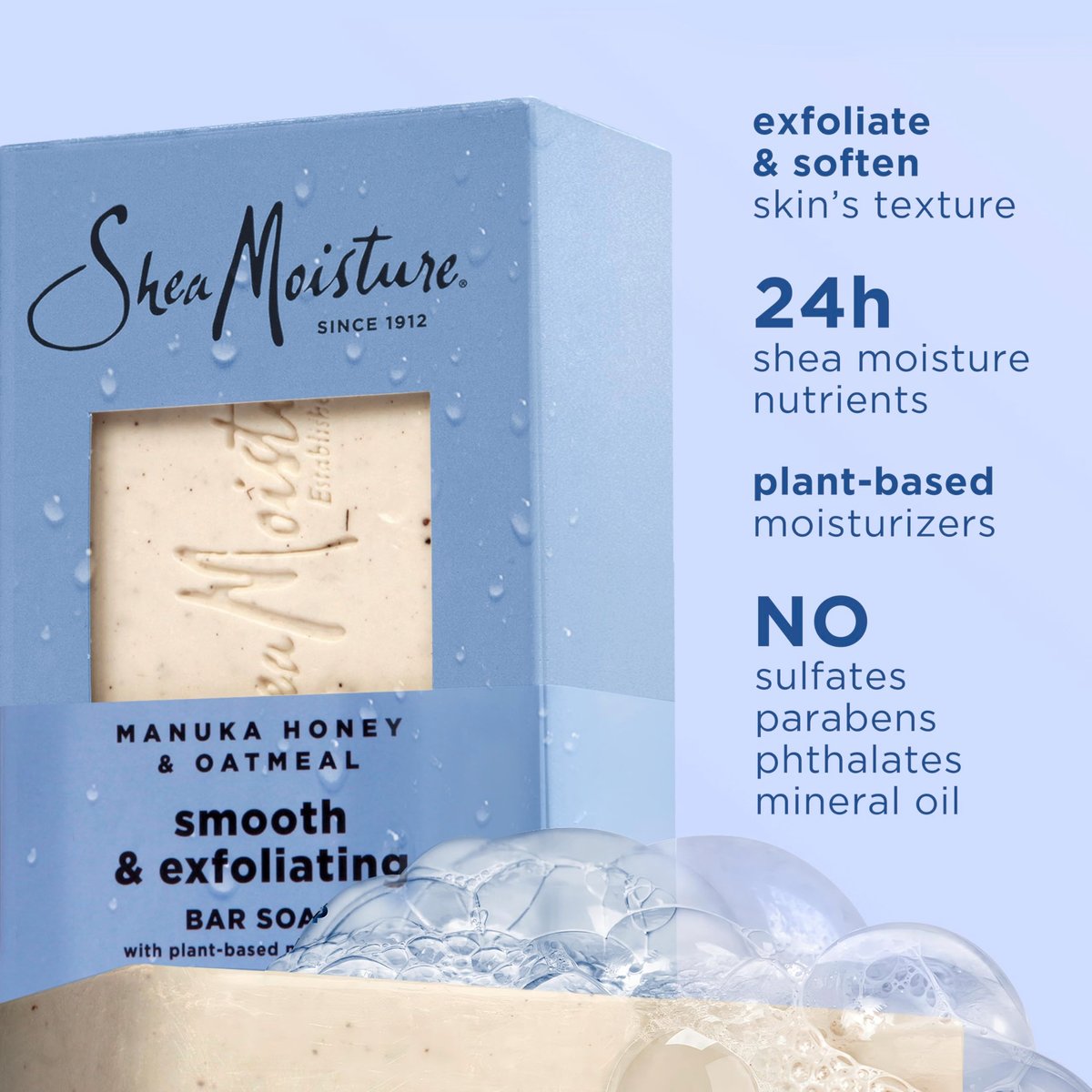 SheaMoisture Manuka Honey & Oatmeal Bar Soap - Smoothing & Exfoliating, 4 Count, 8 oz Each Avelisse