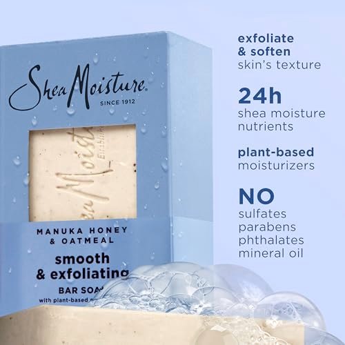 SheaMoisture Manuka Honey & Oatmeal Bar Soap - Smoothing & Exfoliating, 4 Count, 8 oz Each Avelisse