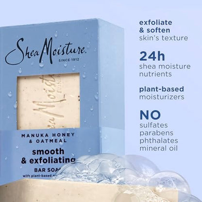SheaMoisture Manuka Honey & Oatmeal Bar Soap - Smoothing & Exfoliating, 4 Count, 8 oz Each Avelisse