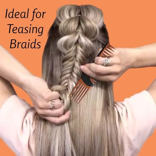 ALAZCO Premium Duo Combo Detangling Hair Lifting Comb - Wide Tooth Teasing Comb for Curly, Straight, Thick, Wavy, Afro Hair - Heat Resistant Non-Slip - Brown 7.5" - görsel 14