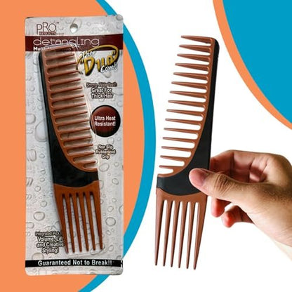 ALAZCO Premium Duo Combo Detangling Hair Lifting Comb - Wide Tooth Teasing Comb for Curly, Straight, Thick, Wavy, Afro Hair - Heat Resistant Non-Slip - Brown 7.5"