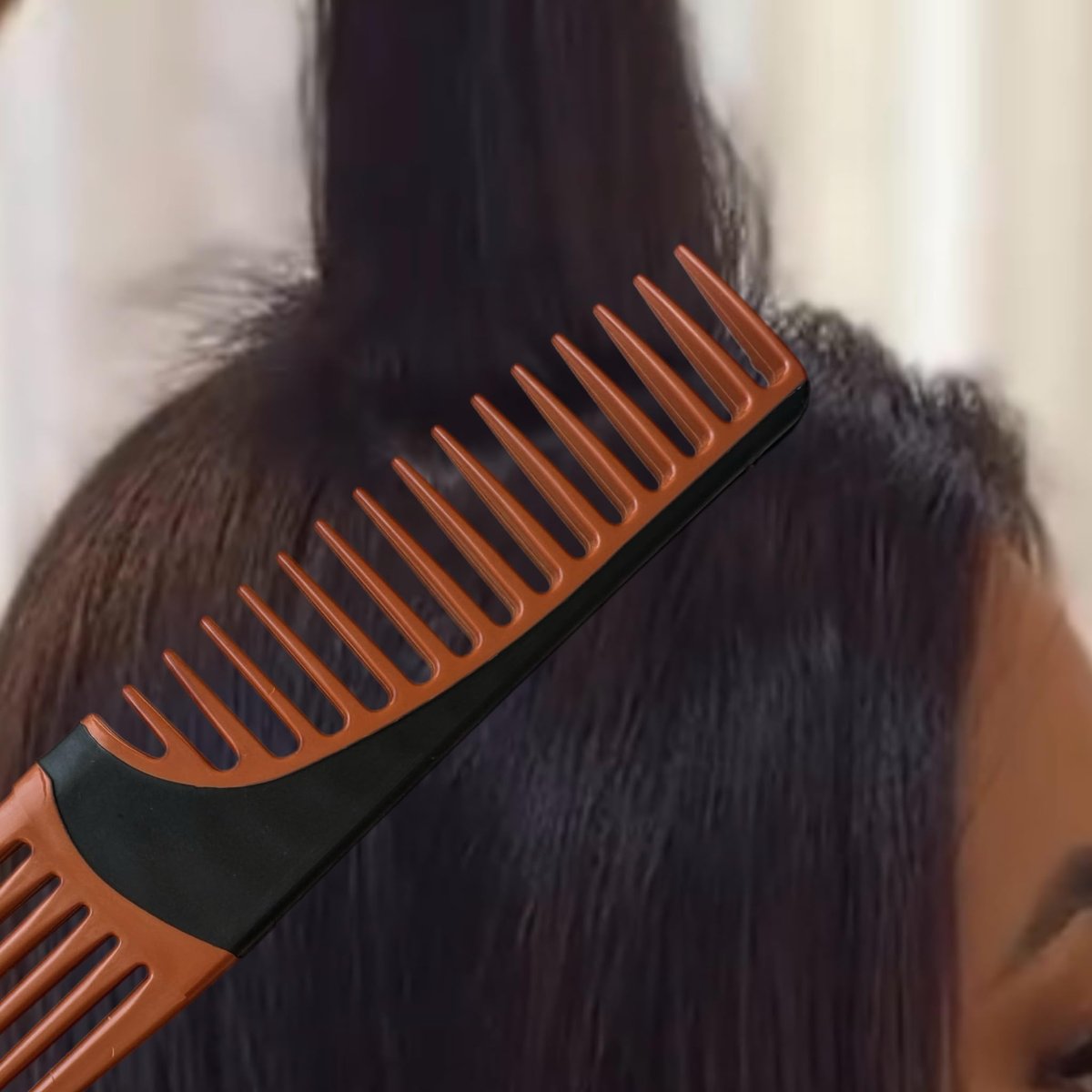 ALAZCO Premium Duo Combo Detangling Hair Lifting Comb - Wide Tooth Teasing Comb for Curly, Straight, Thick, Wavy, Afro Hair - Heat Resistant Non-Slip - Brown 7.5" - görsel 17