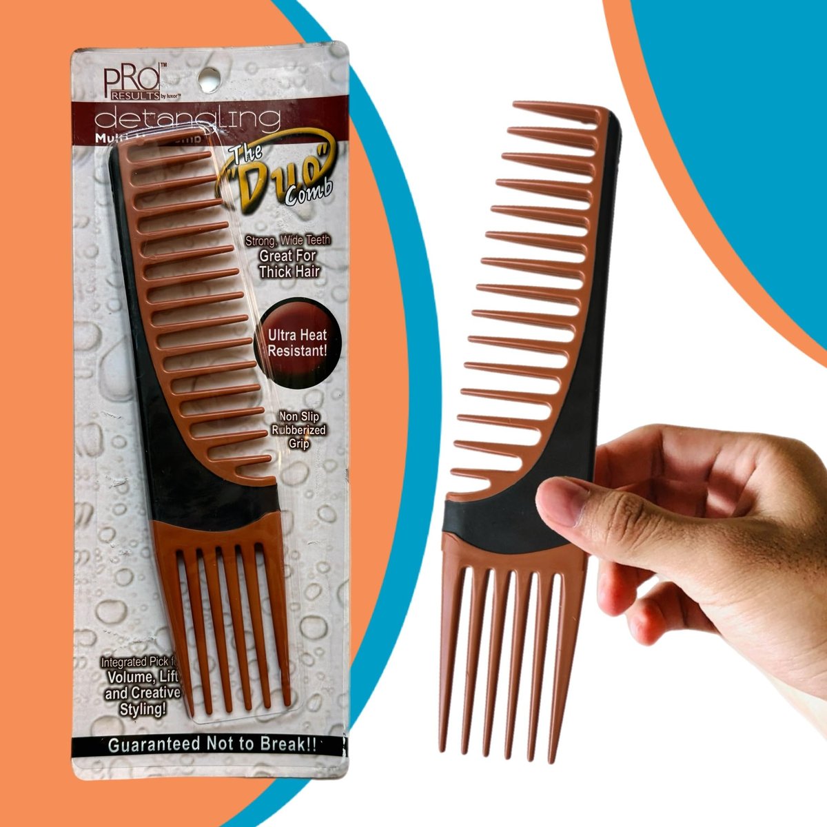ALAZCO Premium Duo Combo Detangling Hair Lifting Comb - Wide Tooth Teasing Comb for Curly, Straight, Thick, Wavy, Afro Hair - Heat Resistant Non-Slip - Brown 7.5" - görsel 7