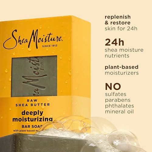 SheaMoisture Raw Shea Butter Bar Soap 4-Pack – Deeply Moisturizing & Restoring for Dry Skin, 8 oz Each Avelisse