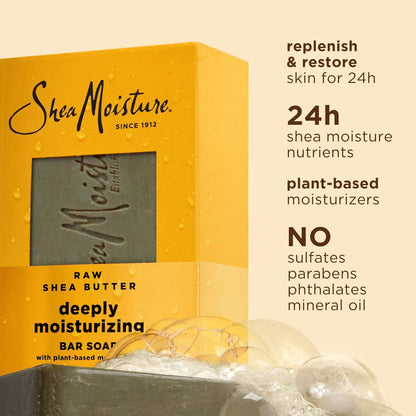 SheaMoisture Raw Shea Butter Bar Soap 4-Pack – Deeply Moisturizing & Restoring for Dry Skin, 8 oz Each Avelisse