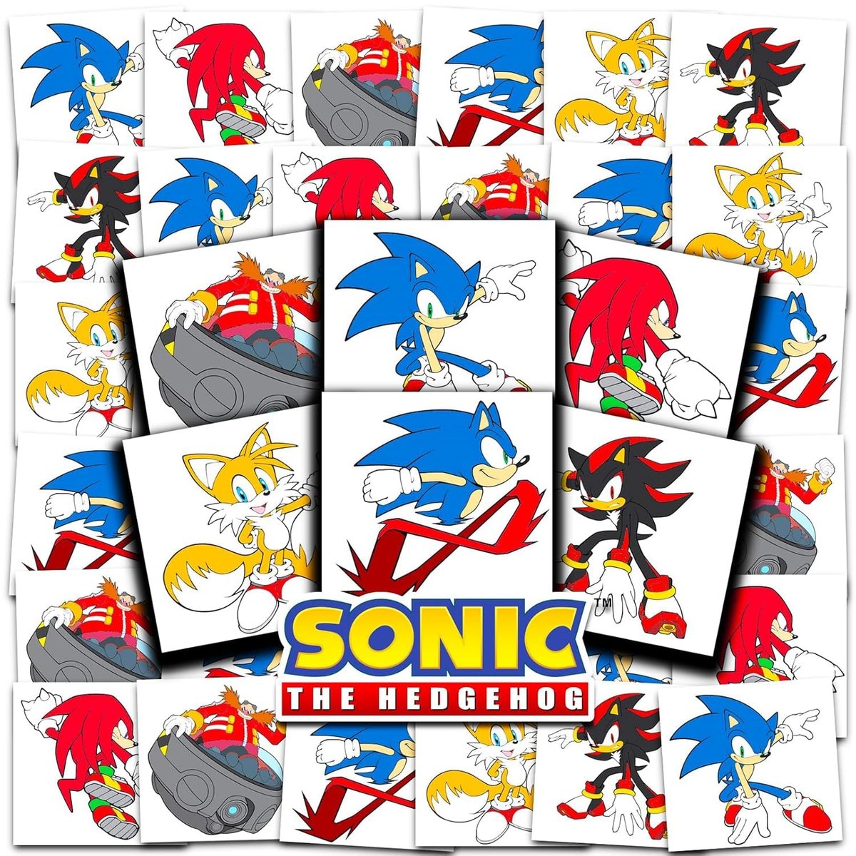Sonic the Hedgehog Temporary Tattoos Party Favors Bundle - 72 Perforated Individual 2" x 2" Sonic Tattoos for Kids Boys Girls - görsel 1