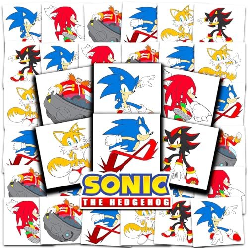 Sonic the Hedgehog Temporary Tattoos Party Favors Bundle - 72 Perforated Individual 2" x 2" Sonic Tattoos for Kids Boys Girls - görsel 2