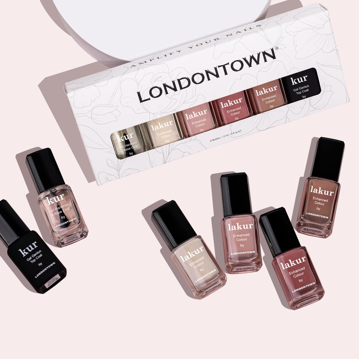 LONDONTOWN The Sophisticate Collection - Full Manicure Nail Polish Kit with Nail Hardener & Base Coat, Gel Genius Top Coat, and 4 Nail Color Shades, 0.40fl oz Avelisse