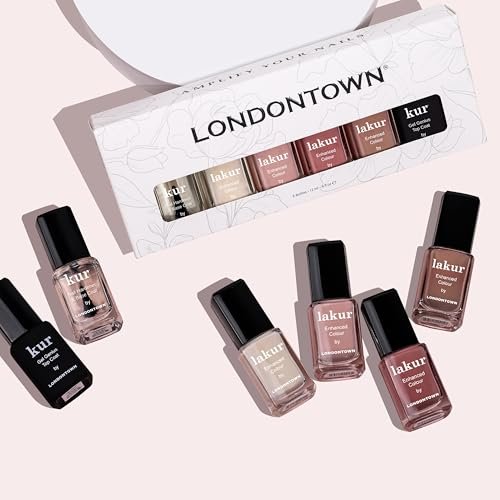 LONDONTOWN The Sophisticate Collection - Full Manicure Nail Polish Kit with Nail Hardener & Base Coat, Gel Genius Top Coat, and 4 Nail Color Shades, 0.40fl oz Avelisse