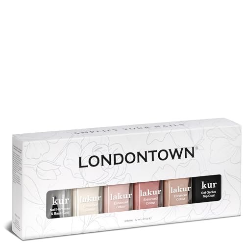LONDONTOWN The Sophisticate Collection - Full Manicure Nail Polish Kit with Nail Hardener & Base Coat, Gel Genius Top Coat, and 4 Nail Color Shades, 0.40fl oz Avelisse