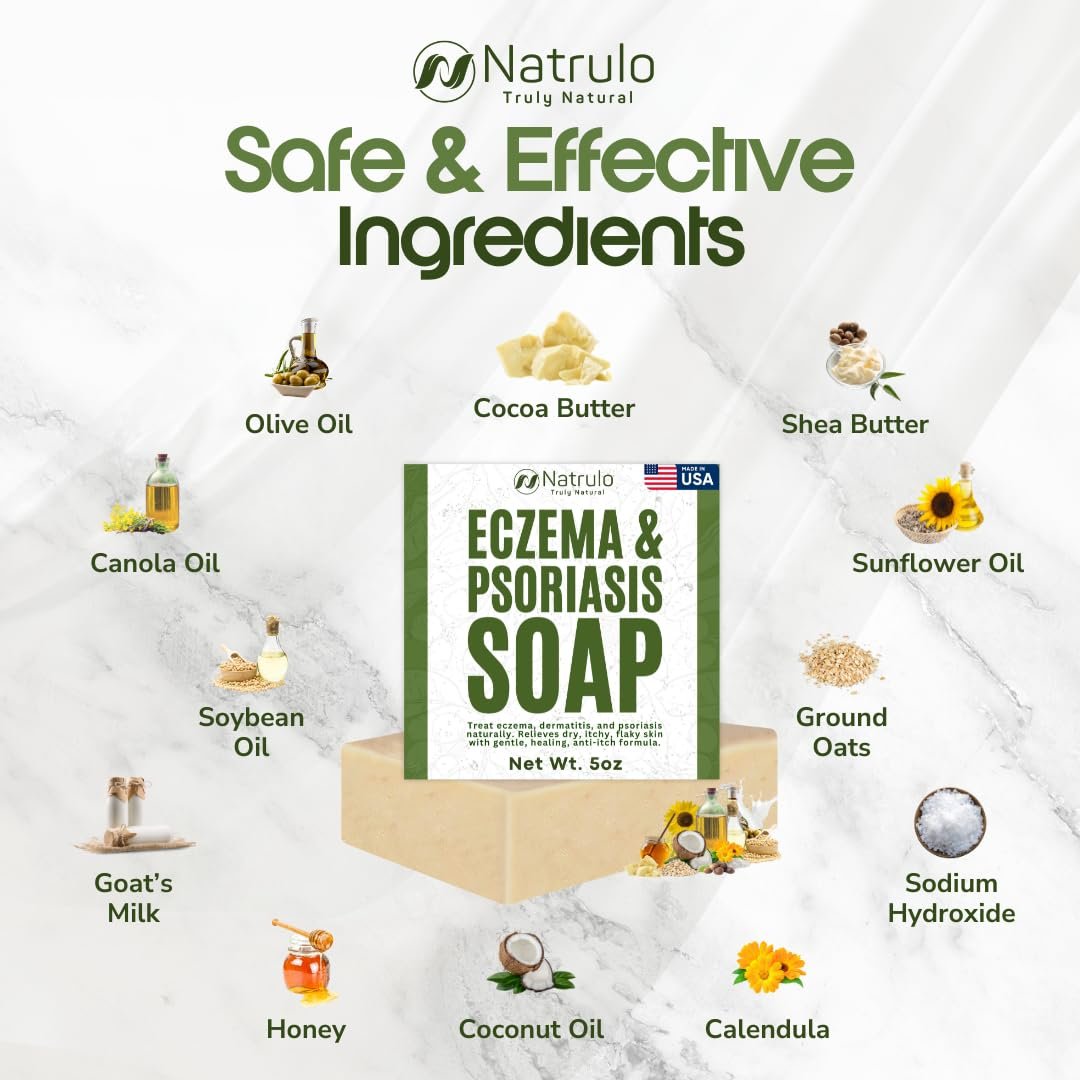 Natrulo Eczema Soap Bar for Face and Body – All Natural Dermatitis, Psoriasis Treatment for Dry Itchy Sensitive Skin Relief – Gentle Detoxifying, Healing, Anti-Itch, Oatmeal Goat Milk Wash for Kids & Adults (5 oz) - görsel 12