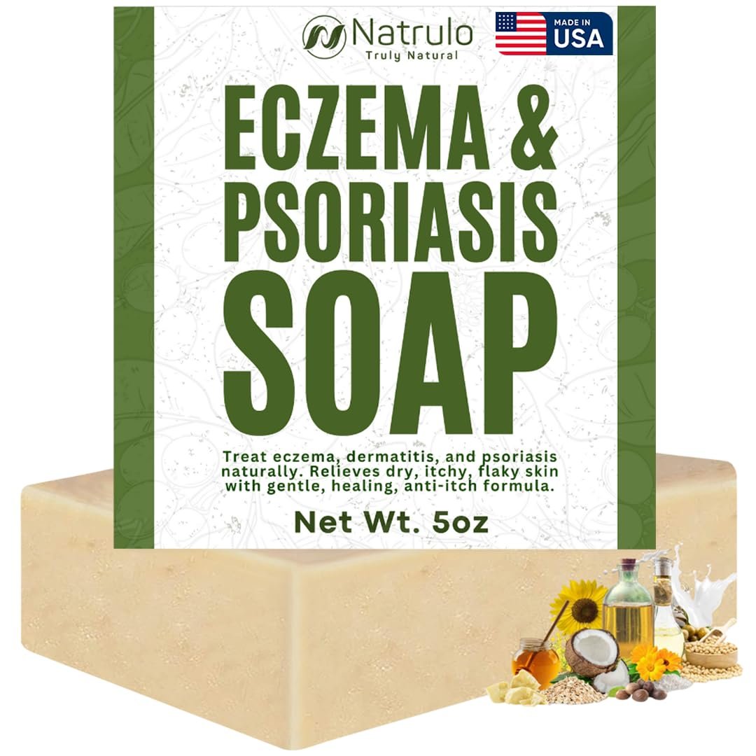 Natrulo Eczema Soap Bar for Face and Body – All Natural Dermatitis, Psoriasis Treatment for Dry Itchy Sensitive Skin Relief – Gentle Detoxifying, Healing, Anti-Itch, Oatmeal Goat Milk Wash for Kids & Adults (5 oz) - görsel 2