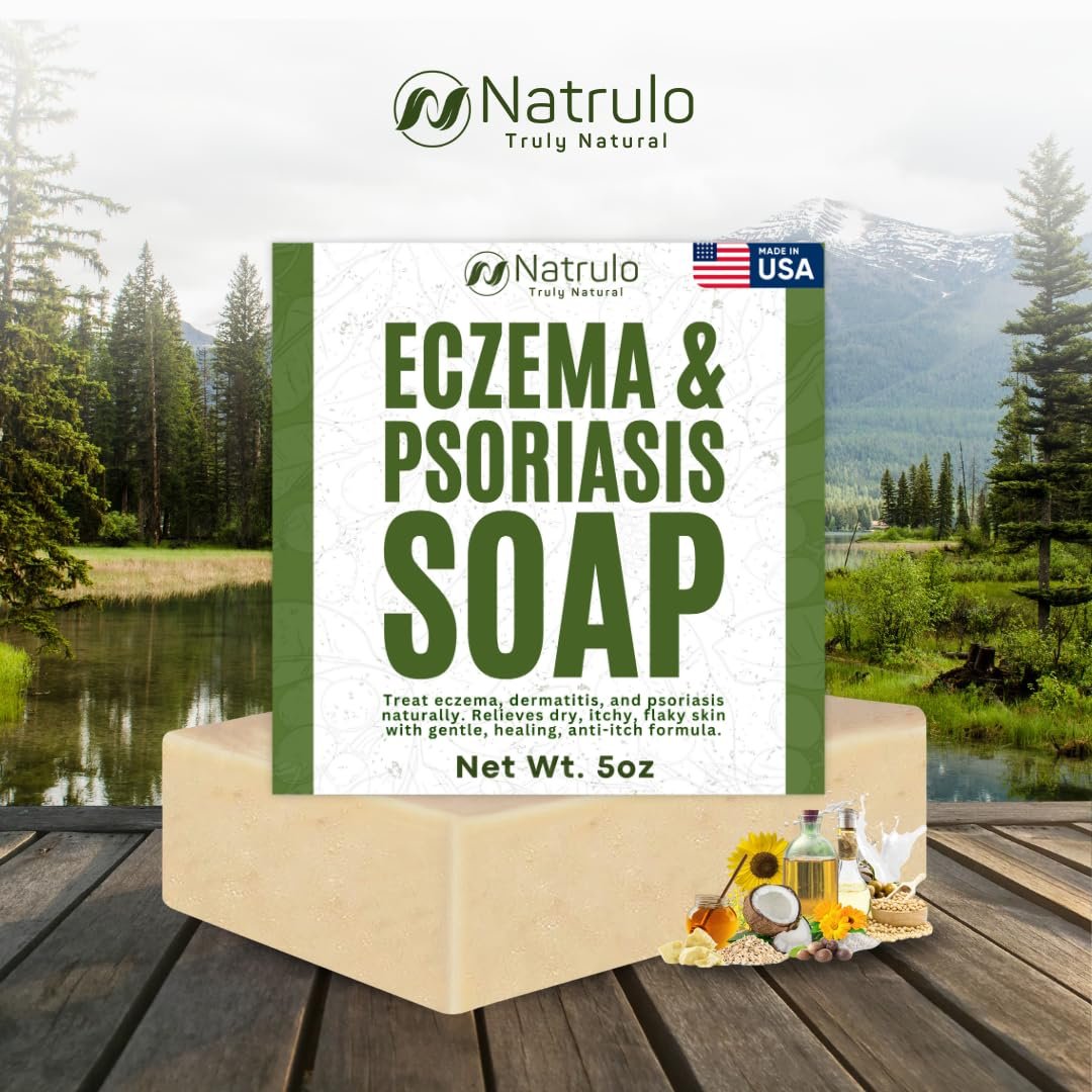 Natrulo Eczema Soap Bar for Face and Body – All Natural Dermatitis, Psoriasis Treatment for Dry Itchy Sensitive Skin Relief – Gentle Detoxifying, Healing, Anti-Itch, Oatmeal Goat Milk Wash for Kids & Adults (5 oz) - görsel 14