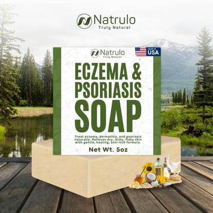 Natrulo Eczema Soap Bar for Face and Body – All Natural Dermatitis, Psoriasis Treatment for Dry Itchy Sensitive Skin Relief – Gentle Detoxifying, Healing, Anti-Itch, Oatmeal Goat Milk Wash for Kids & Adults (5 oz)