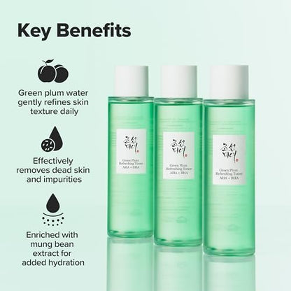 Beauty of Joseon Green Plum AHA BHA Toner - Refreshing Facial Essence Moisturizer, Mild Exfoliating Salicylic Acid for All Skin Types, Korean Skin Care for Men Women 150ml