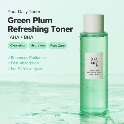 Beauty of Joseon Green Plum AHA BHA Toner - Refreshing Facial Essence Moisturizer, Mild Exfoliating Salicylic Acid for All Skin Types, Korean Skin Care for Men Women 150ml
