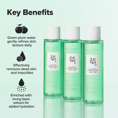 Beauty of Joseon Green Plum AHA BHA Toner - Refreshing Facial Essence Moisturizer, Mild Exfoliating Salicylic Acid for All Skin Types, Korean Skin Care for Men Women 150ml