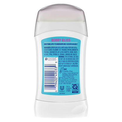 Suave Fresh Vibes Deodorant Stick Berry Bliss - Aluminum Free, 48 Hour Odor Protection, Dermatologist Tested, 1.2 OZ (Pack of 12)
