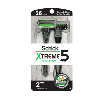 Schick Xtreme 5 Blade Disposable Razors for Men - Sensitive Skin Razor Pack, 2 Count