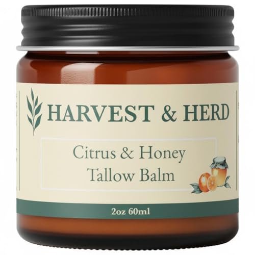 Harvest & Herd Citrus & Honey Tallow Balm - Organic Skin Nutrition with Olive Oil, Raw Manuka Honey, Beeswax, Royal Jelly and Signature Essential Oil Blend (2oz 60ml) Avelisse