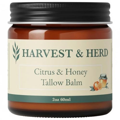 Harvest & Herd Citrus & Honey Tallow Balm - Organic Skin Nutrition with Olive Oil, Raw Manuka Honey, Beeswax, Royal Jelly and Signature Essential Oil Blend (2oz 60ml) Avelisse