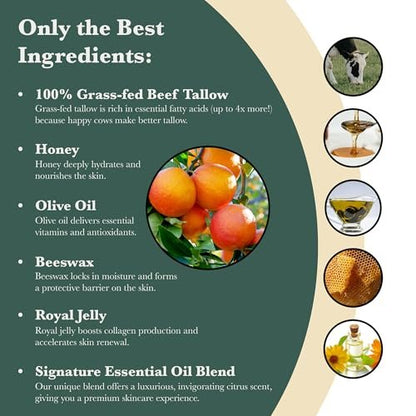 Harvest & Herd Citrus & Honey Tallow Balm - Organic Skin Nutrition with Olive Oil, Raw Manuka Honey, Beeswax, Royal Jelly and Signature Essential Oil Blend (2oz 60ml) Avelisse