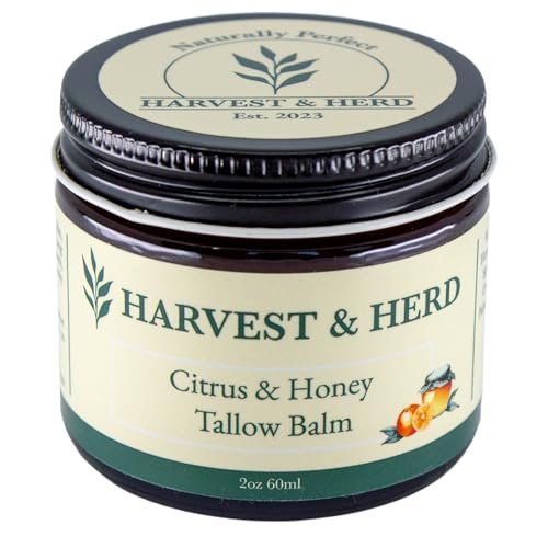 Harvest & Herd Citrus & Honey Tallow Balm - Organic Skin Nutrition with Olive Oil, Raw Manuka Honey, Beeswax, Royal Jelly and Signature Essential Oil Blend (2oz 60ml) Avelisse