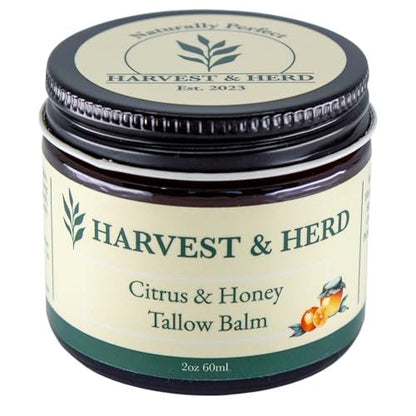 Harvest & Herd Citrus & Honey Tallow Balm - Organic Skin Nutrition with Olive Oil, Raw Manuka Honey, Beeswax, Royal Jelly and Signature Essential Oil Blend (2oz 60ml) Avelisse