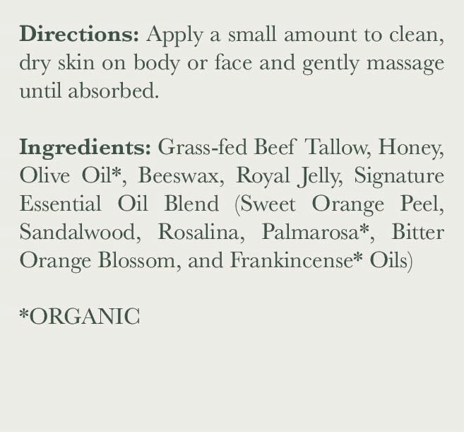 Harvest & Herd Citrus & Honey Tallow Balm - Organic Skin Nutrition with Olive Oil, Raw Manuka Honey, Beeswax, Royal Jelly and Signature Essential Oil Blend (2oz 60ml) Avelisse