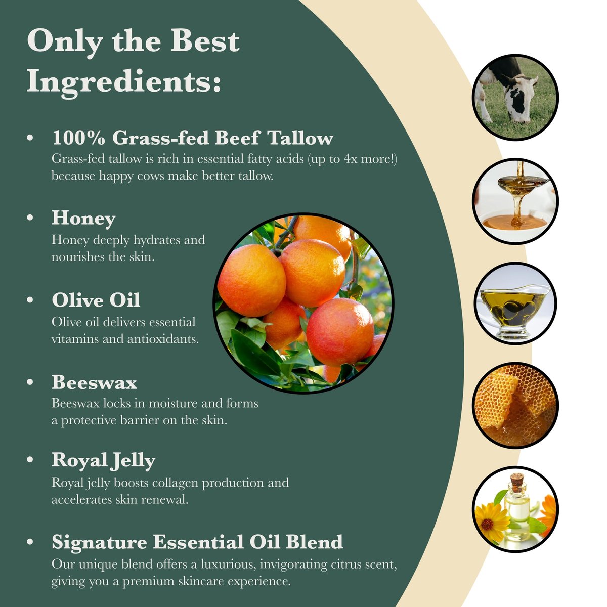 Harvest & Herd Citrus & Honey Tallow Balm - Organic Skin Nutrition with Olive Oil, Raw Manuka Honey, Beeswax, Royal Jelly and Signature Essential Oil Blend (2oz 60ml) Avelisse