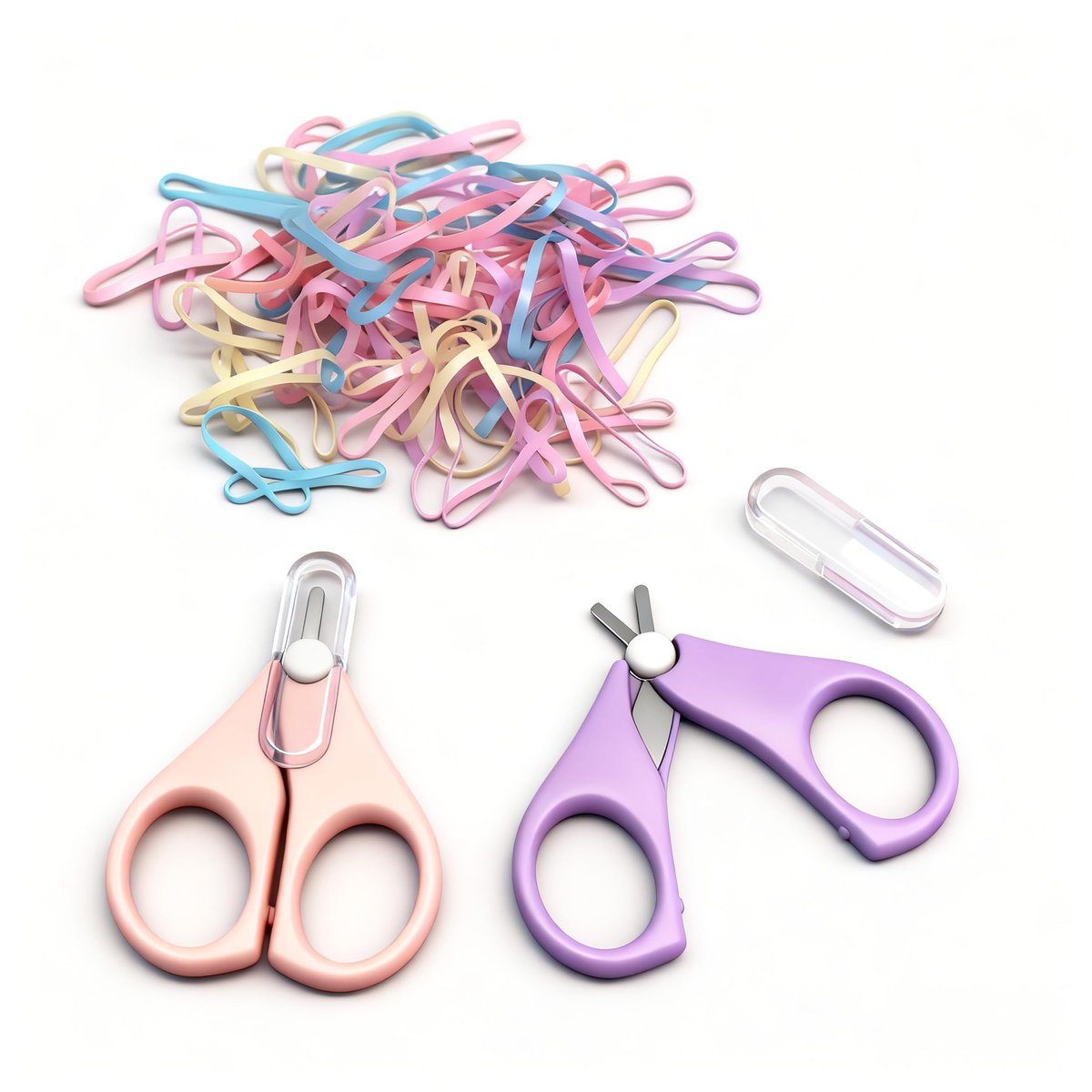 HXIELEC 50 Pcs Colorful Elastic Hair Bands Set with 2 Mini Scissors - No Damage Hair Ties for Toddlers, Girls, and Women Avelisse