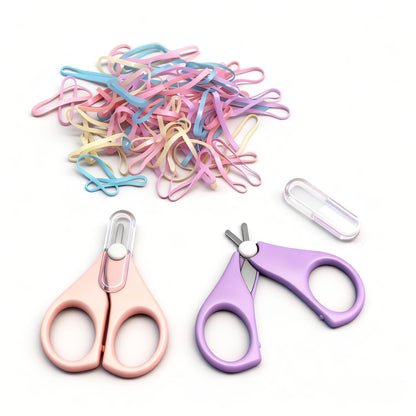HXIELEC 50 Pcs Colorful Elastic Hair Bands Set with 2 Mini Scissors - No Damage Hair Ties for Toddlers, Girls, and Women Avelisse