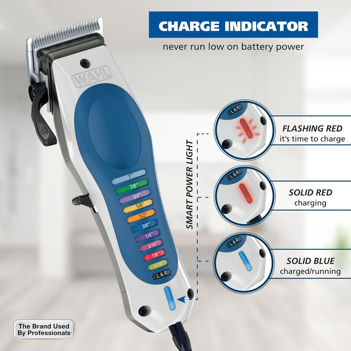 Wahl Lithium Ion Color Pro Rechargeable Cordless Hair Clippers for Men - Smart Charge Technology, Battery Hair Trimmer for At-Home Haircutting & Touch Ups - Model 3026594 (White) Avelisse