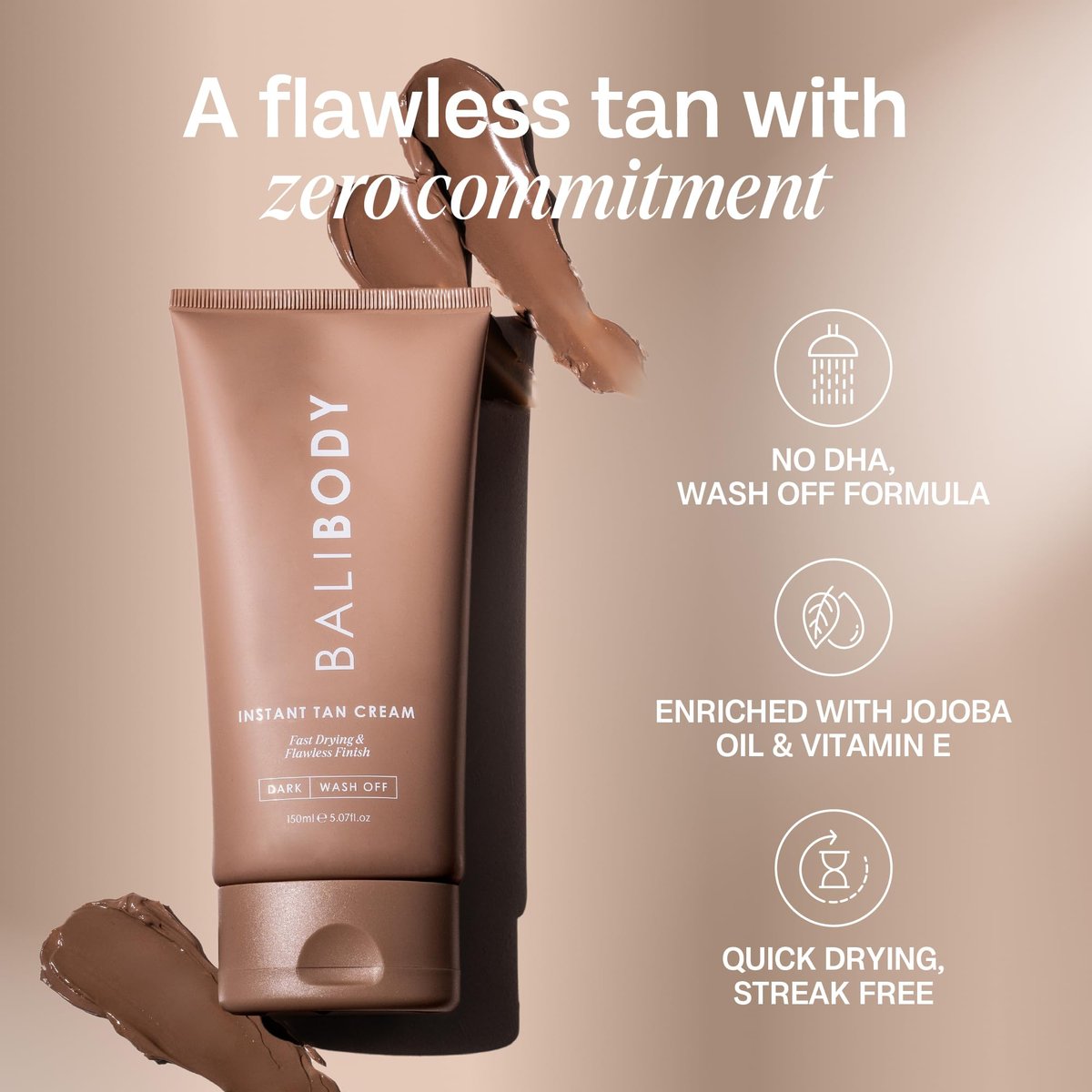 Bali Body Instant Tan Cream - Fast-Drying Self Tanner for All Skin Types, 150 ml Avelisse