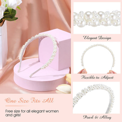 LLOUSSAK Pearl Headband for Girls and Women – Subtle Elegance Hair Hoop for Wedding, Birthday Party, Photography
