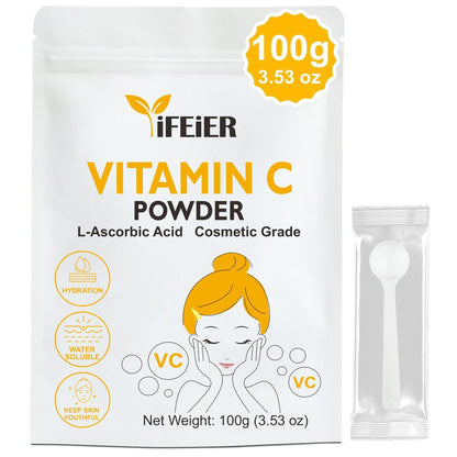 iFEiER Vitamin C Powder for Face - 100g (3.53oz) Cosmetic Grade Pure L-Ascorbic Acid VC Powder for DIY Serum, Creams & Skin Care