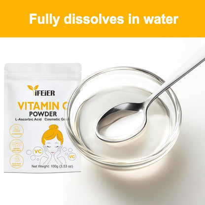 iFEiER Vitamin C Powder for Face - 100g (3.53oz) Cosmetic Grade Pure L-Ascorbic Acid VC Powder for DIY Serum, Creams & Skin Care