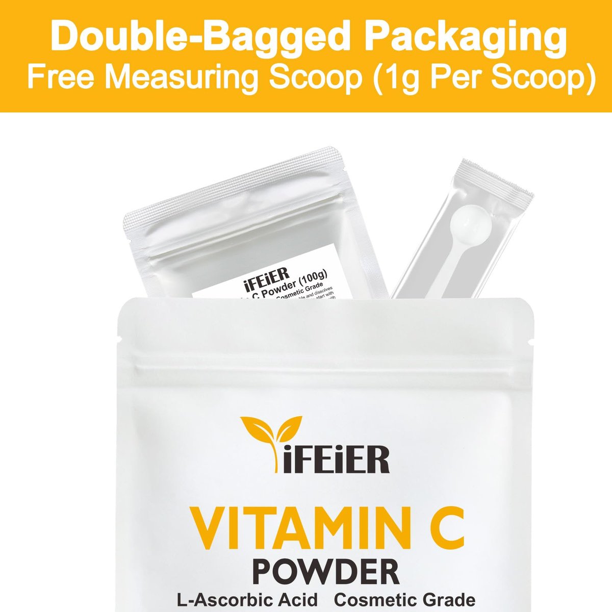 iFEiER Vitamin C Powder for Face - 100g (3.53oz) Cosmetic Grade Pure L-Ascorbic Acid VC Powder for DIY Serum, Creams & Skin Care - görsel 7