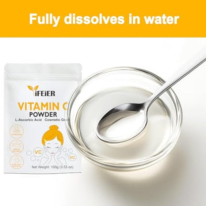 iFEiER Vitamin C Powder for Face - 100g (3.53oz) Cosmetic Grade Pure L-Ascorbic Acid VC Powder for DIY Serum, Creams & Skin Care