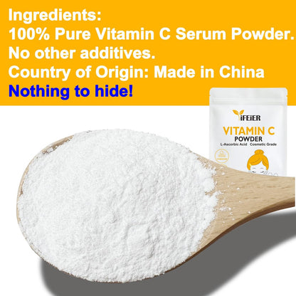 iFEiER Vitamin C Powder for Face - 100g (3.53oz) Cosmetic Grade Pure L-Ascorbic Acid VC Powder for DIY Serum, Creams & Skin Care