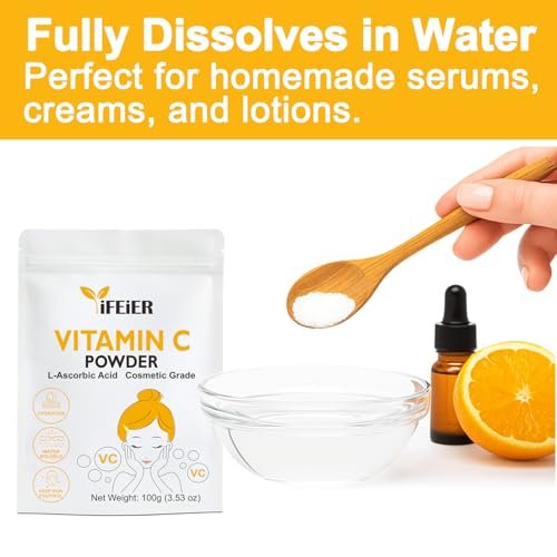 iFEiER Vitamin C Powder for Face - 100g (3.53oz) Cosmetic Grade Pure L-Ascorbic Acid VC Powder for DIY Serum, Creams & Skin Care - görsel 6