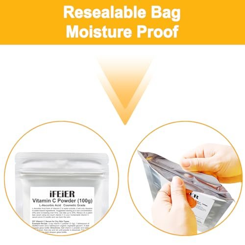 iFEiER Vitamin C Powder for Face - 100g (3.53oz) Cosmetic Grade Pure L-Ascorbic Acid VC Powder for DIY Serum, Creams & Skin Care - görsel 10