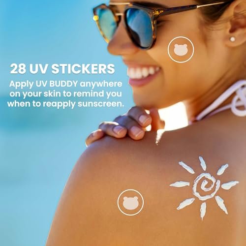 UV Buddy 28 Pack Bear Shaped UV Detection Stickers for Sunscreen – Fun Kid Friendly Sun Protection Reminder for Parents Adults, Waterproof Sunscreen Patch UV Patch Sunblock Stickers for Reapplying Avelisse