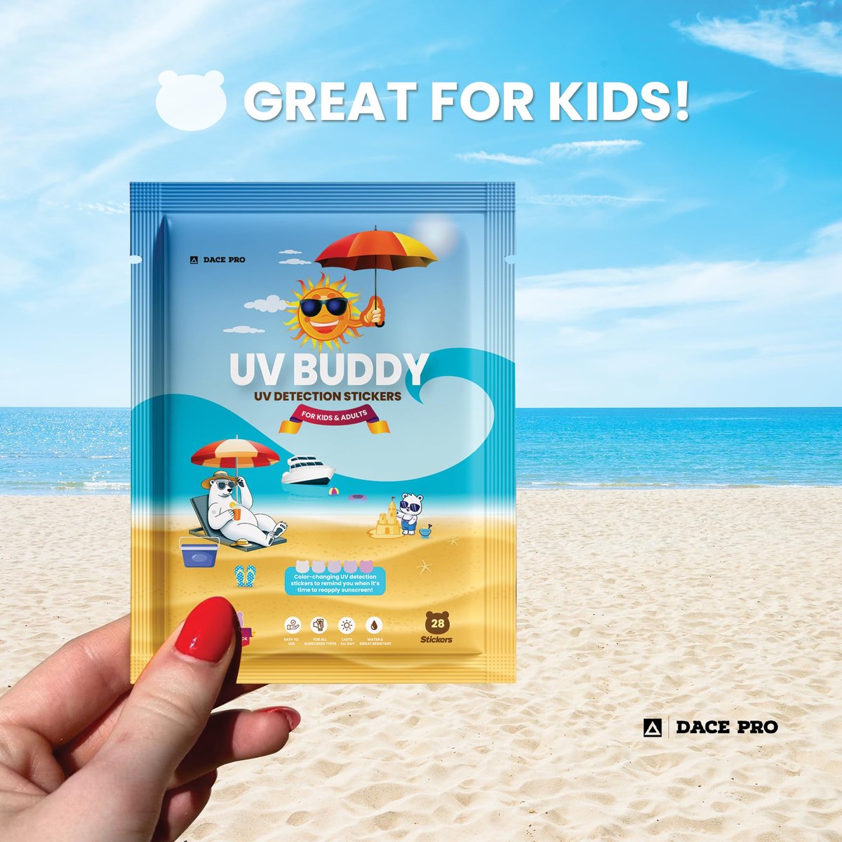 UV Buddy 28 Pack Bear Shaped UV Detection Stickers for Sunscreen – Fun Kid Friendly Sun Protection Reminder for Parents Adults, Waterproof Sunscreen Patch UV Patch Sunblock Stickers for Reapplying Avelisse