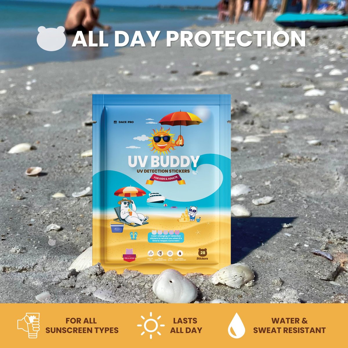 UV Buddy 28 Pack Bear Shaped UV Detection Stickers for Sunscreen – Fun Kid Friendly Sun Protection Reminder for Parents Adults, Waterproof Sunscreen Patch UV Patch Sunblock Stickers for Reapplying Avelisse
