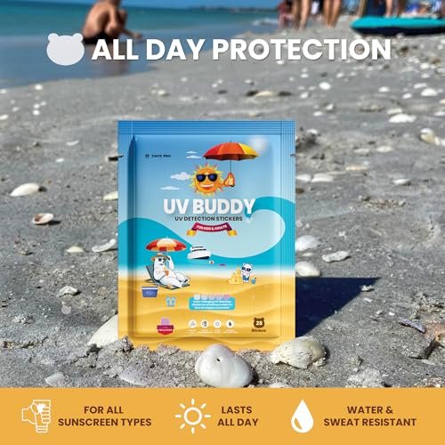 UV Buddy 28 Pack Bear Shaped UV Detection Stickers for Sunscreen – Fun Kid Friendly Sun Protection Reminder for Parents Adults, Waterproof Sunscreen Patch UV Patch Sunblock Stickers for Reapplying Avelisse