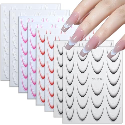 Jremg 3D French Tip Nail Stickers Kit - Reusable Self-Adhesive Nail Art Decals with Geometric Patterns, DIY Manicure Designs for Women, 10 Sheets Easy Apply Salon-Quality Avelisse