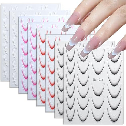 Jremg 3D French Tip Nail Stickers Kit - Reusable Self-Adhesive Nail Art Decals with Geometric Patterns, DIY Manicure Designs for Women, 10 Sheets Easy Apply Salon-Quality Avelisse