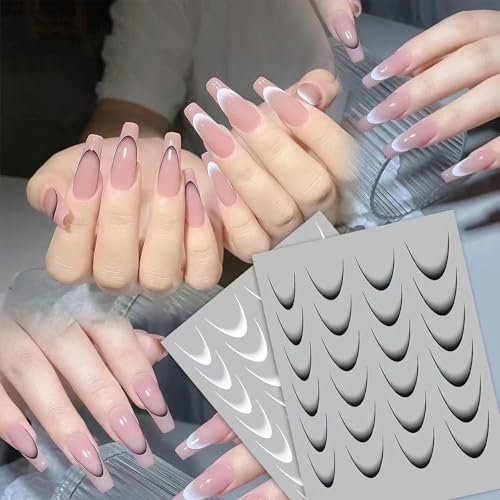 Jremg 3D French Tip Nail Stickers Kit - Reusable Self-Adhesive Nail Art Decals with Geometric Patterns, DIY Manicure Designs for Women, 10 Sheets Easy Apply Salon-Quality Avelisse
